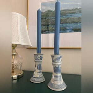 Vintage Blue and White Candle Holders